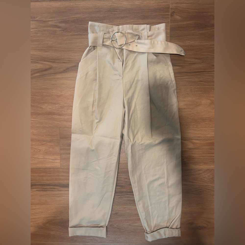 Zara Cream Trousers with Belt Detail